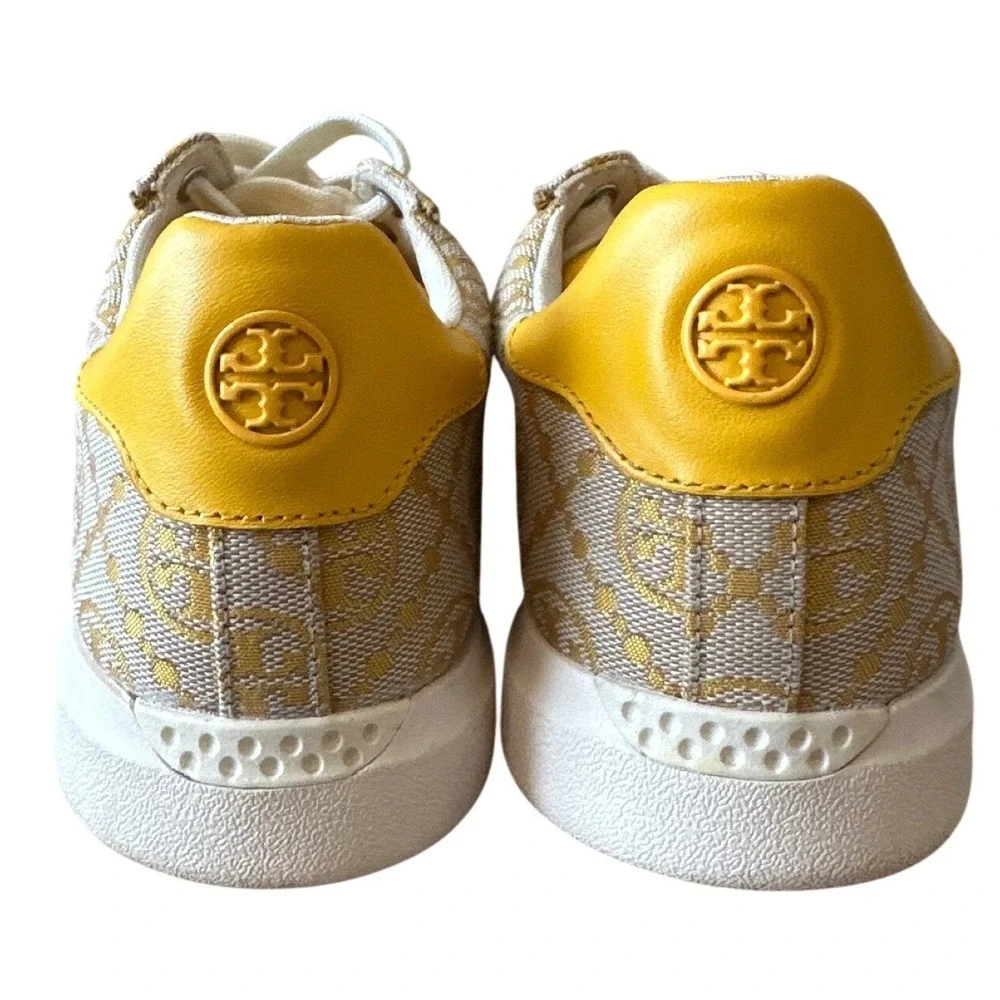 Tory Burch Howell T-Monogram Court Sneakers Goldfinch Yellow 8.5
